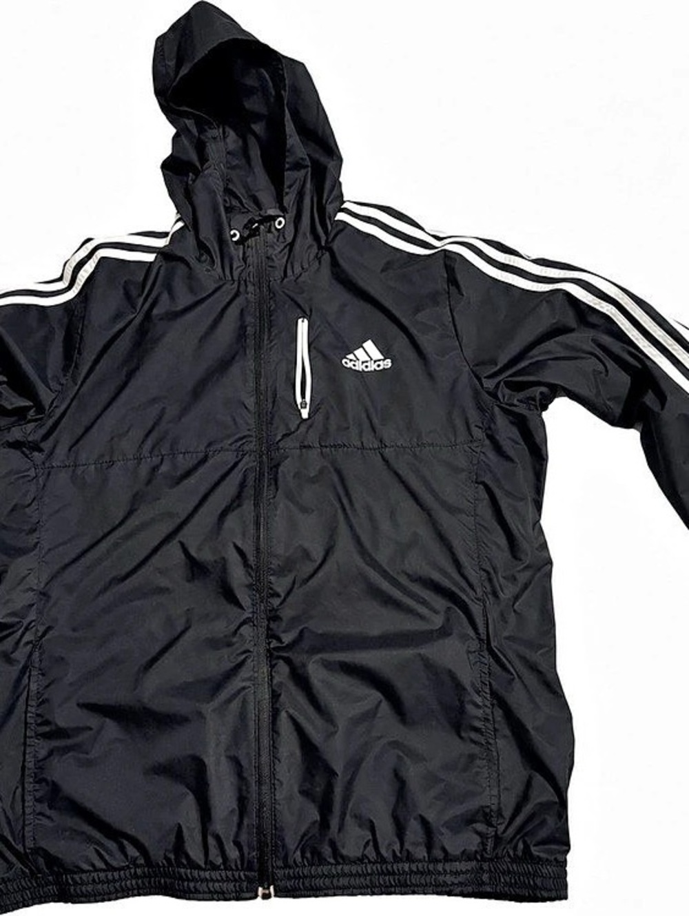 adidas Essentials 3-Stripes Windbreaker Black & White Size Large
